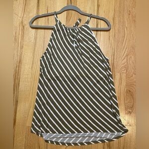 New York & Company Green and White Striped Tank Top, Size Medium
